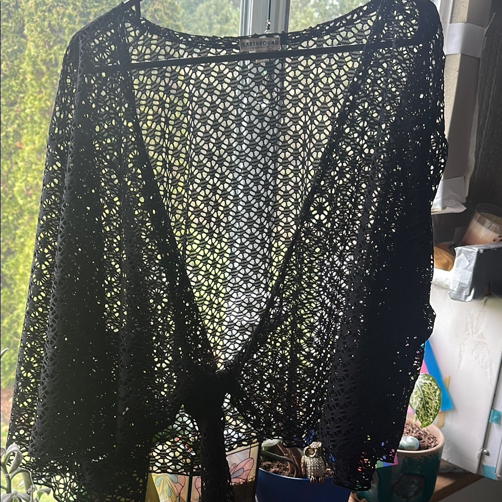 Earthbound Trading BLACK BOHO TIE TOP XL